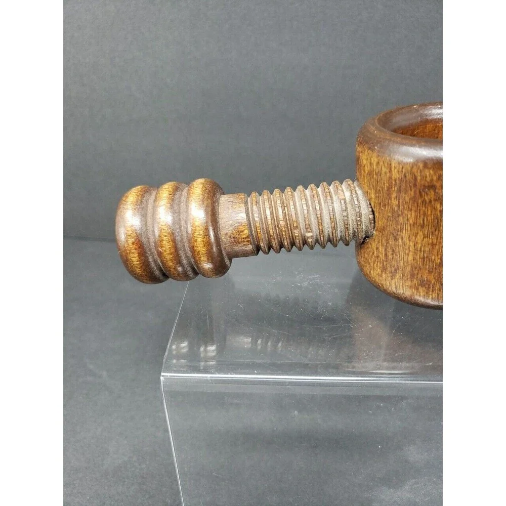 Nut Cracker Wooden Turn Screw Type Vintage Dark Solid Wood Collectible